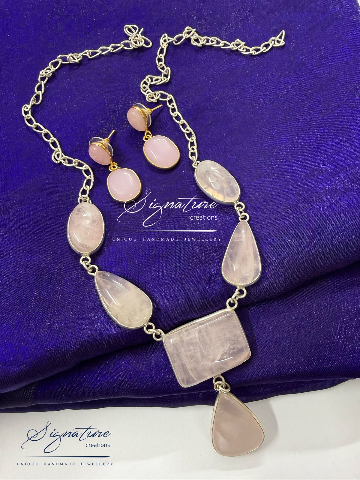 Natural Rose Quartz Statement Set