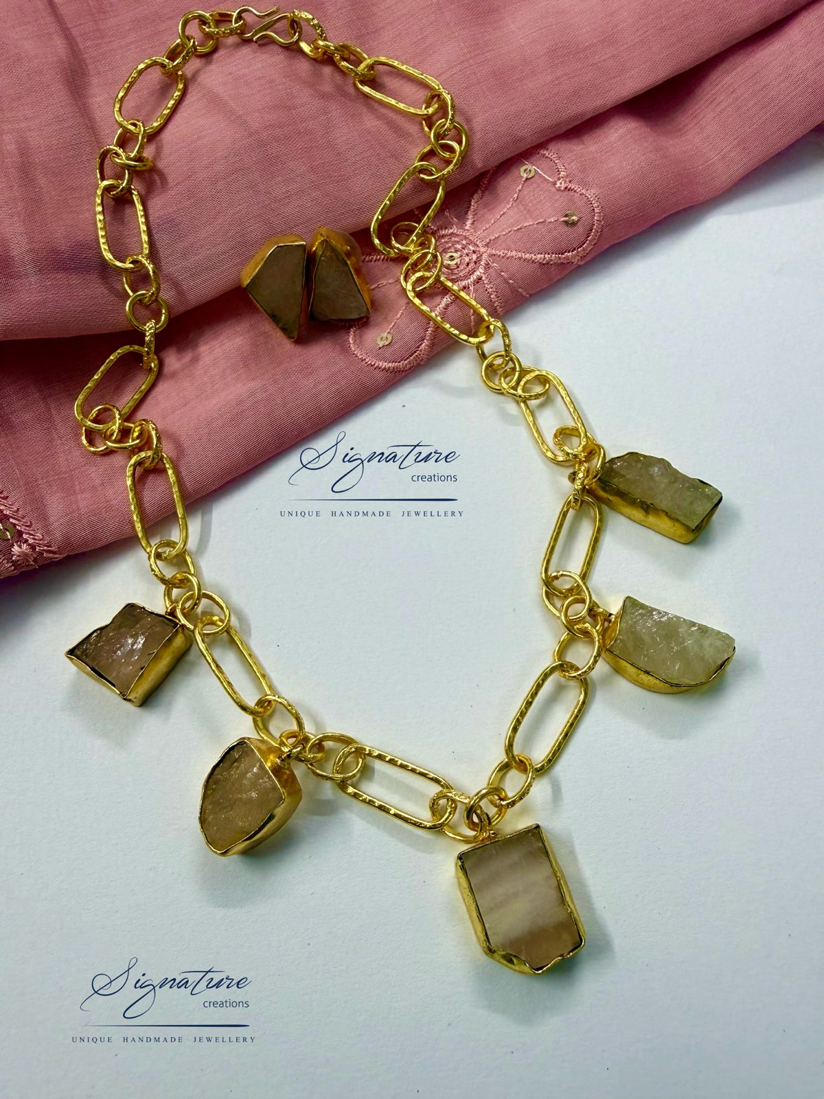 Raw Quartz Gold Chain Statement Set