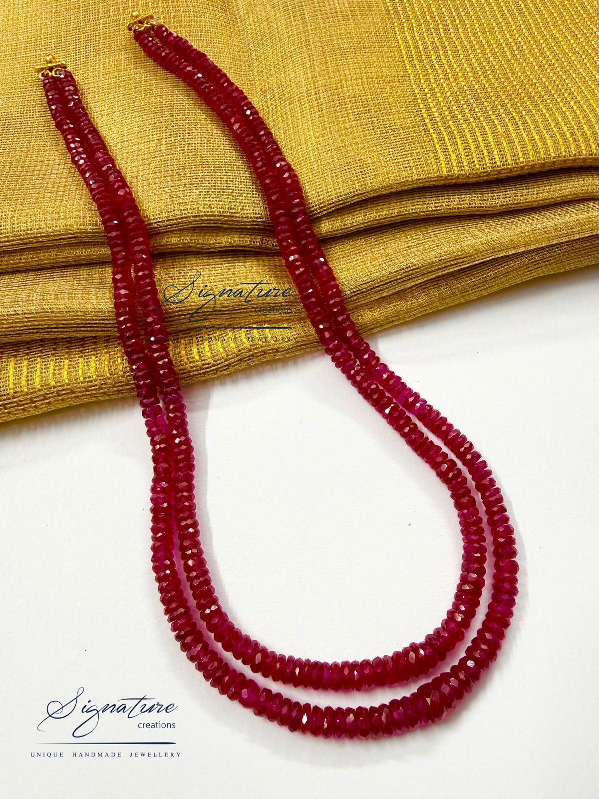 Imitation Ruby Faceted Two-Line Necklace
