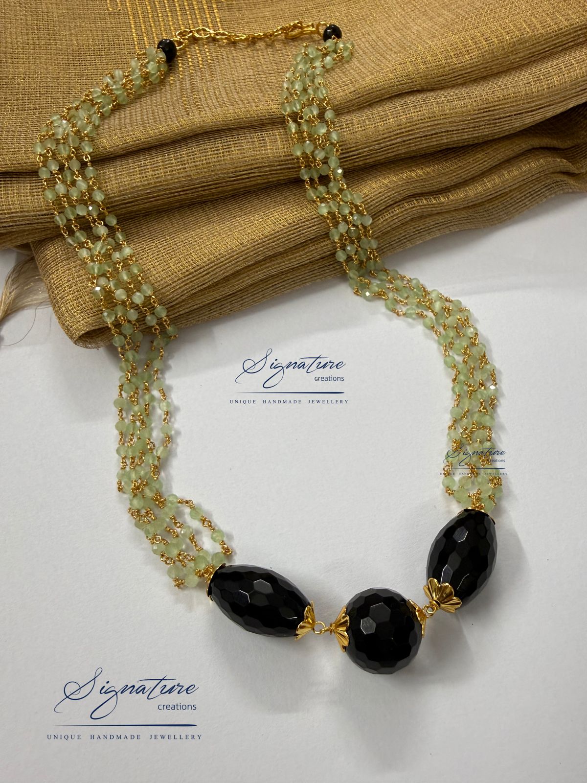 Black Obsidian and Green Crystal Necklace
