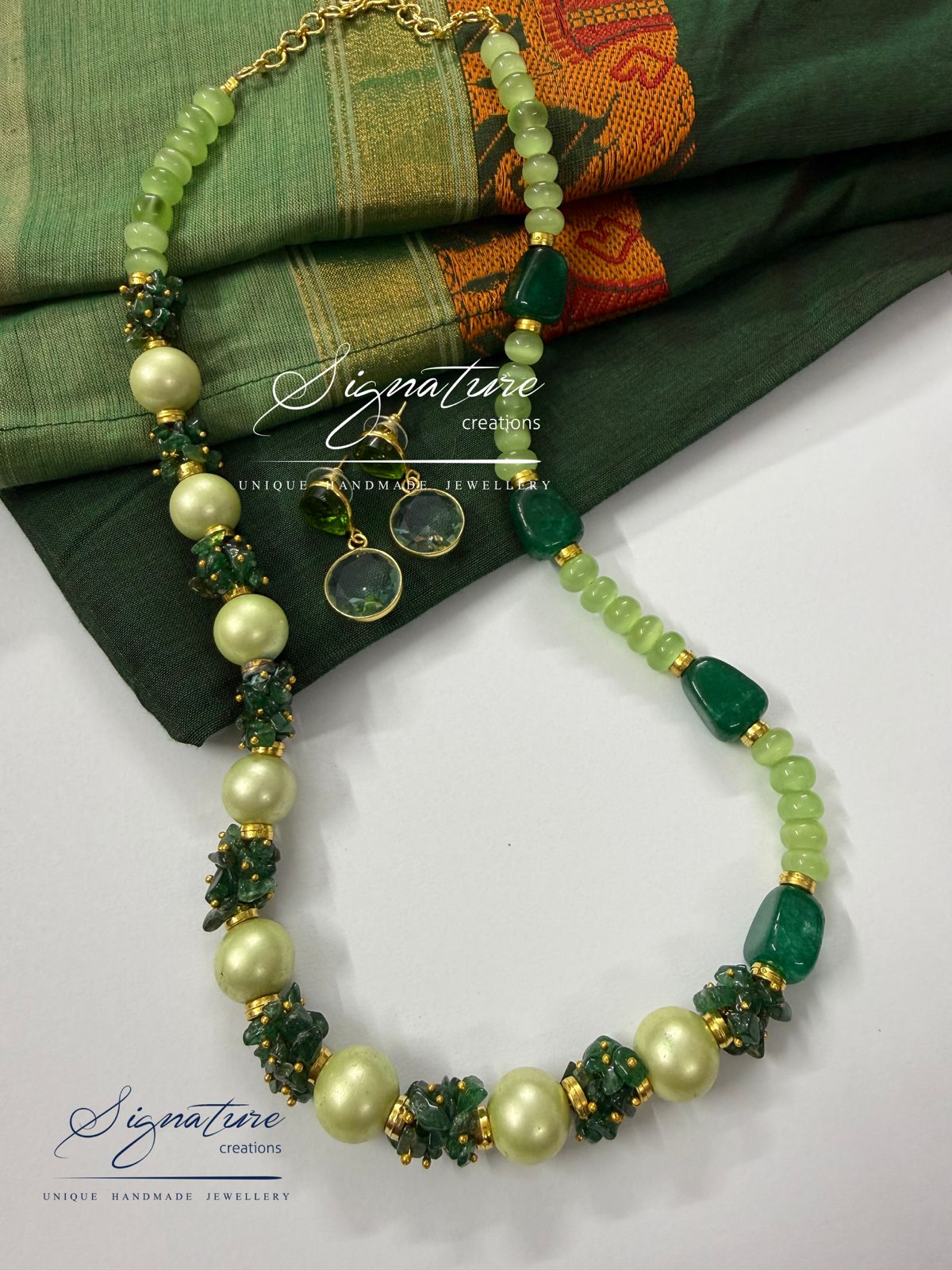 Green Aventurine and Pearl-Look Statement Necklace