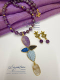 Amethyst Bead Carved Leaf Pendant Set