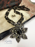 Black Agate Chip and Rhinestone Statement Set