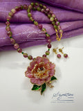 Watermelon Agate Floral Pendant Set