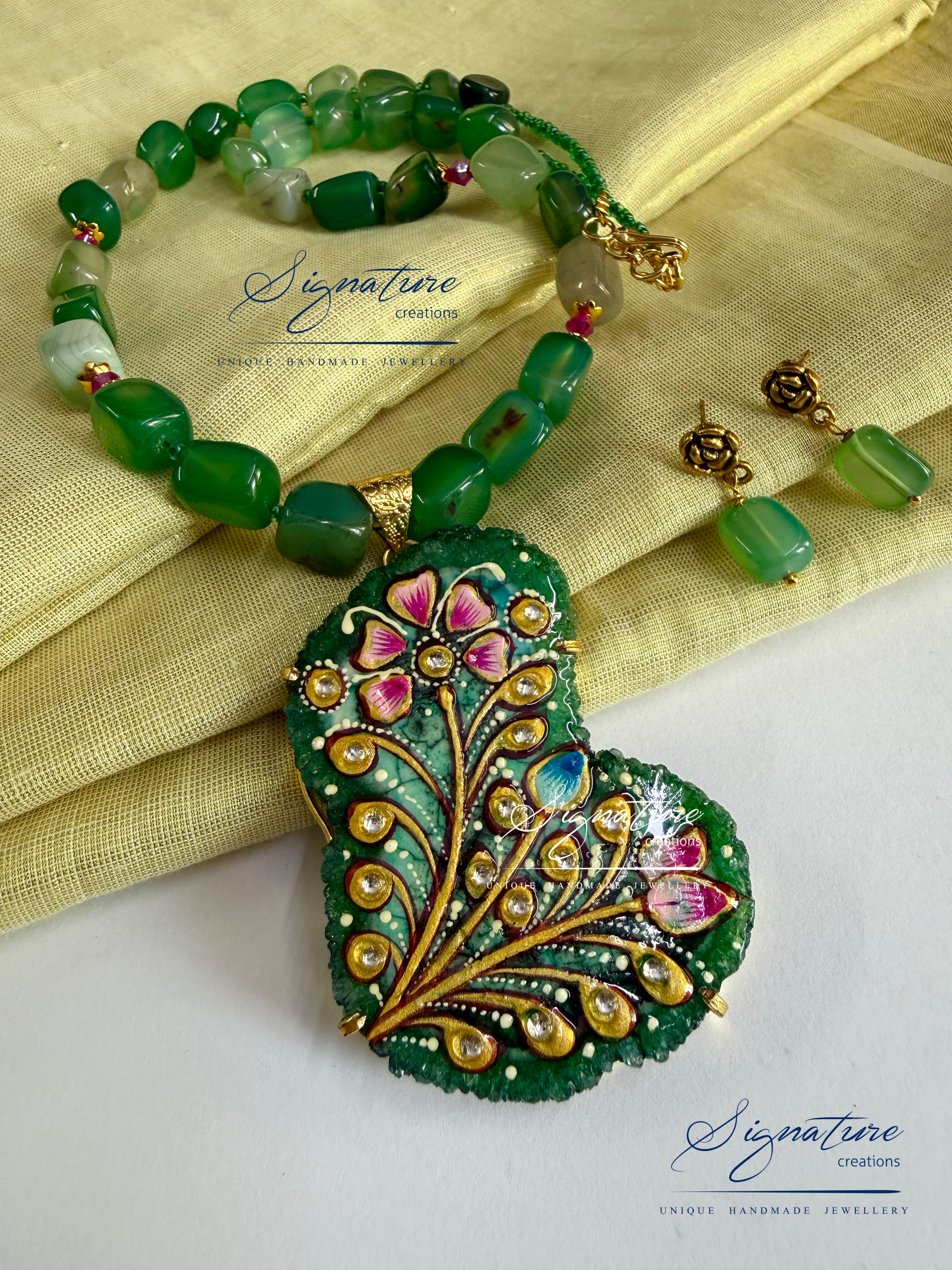 Green Tanjore Work Agate Set
