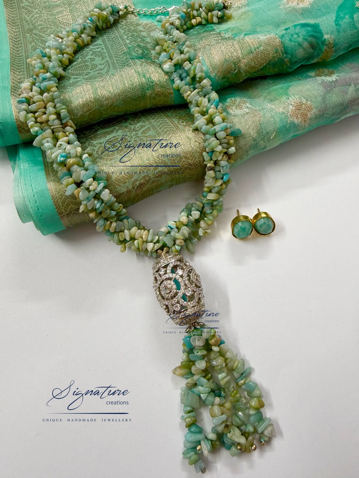 Natural Amazonite Chip Tassel Necklace