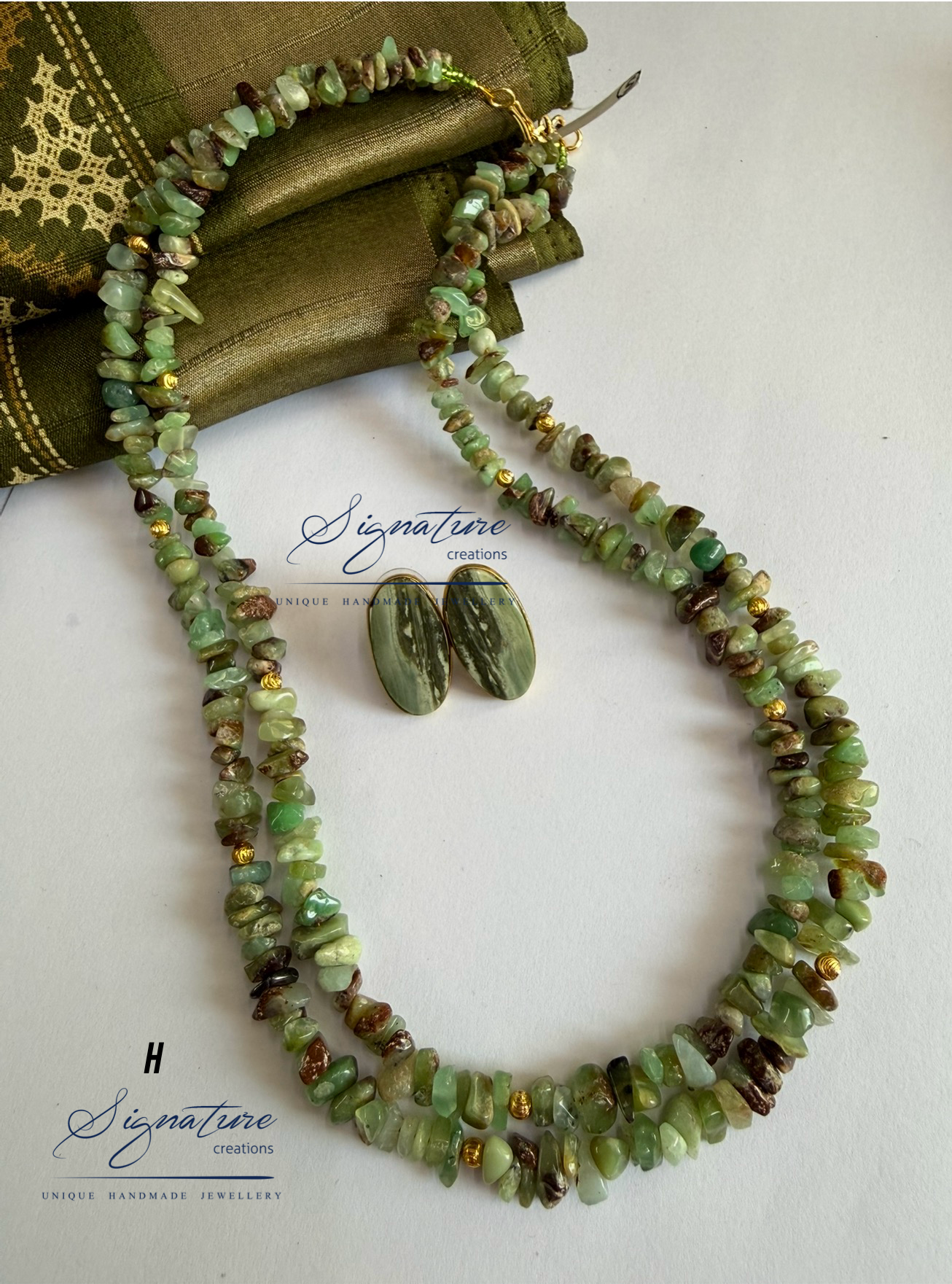 Natural Green Chalcedony Two-Line Set