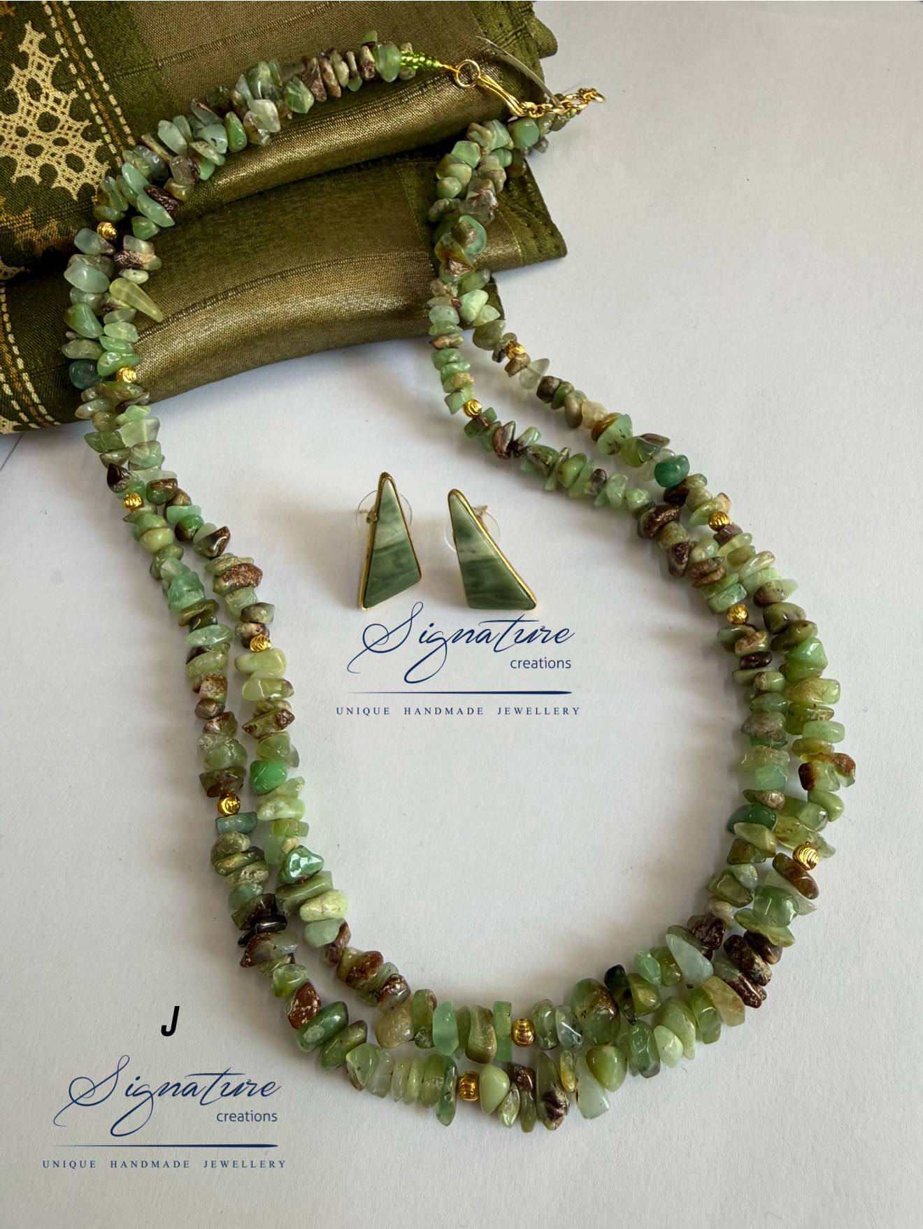 Natural Green Chalcedony Two-Line Set