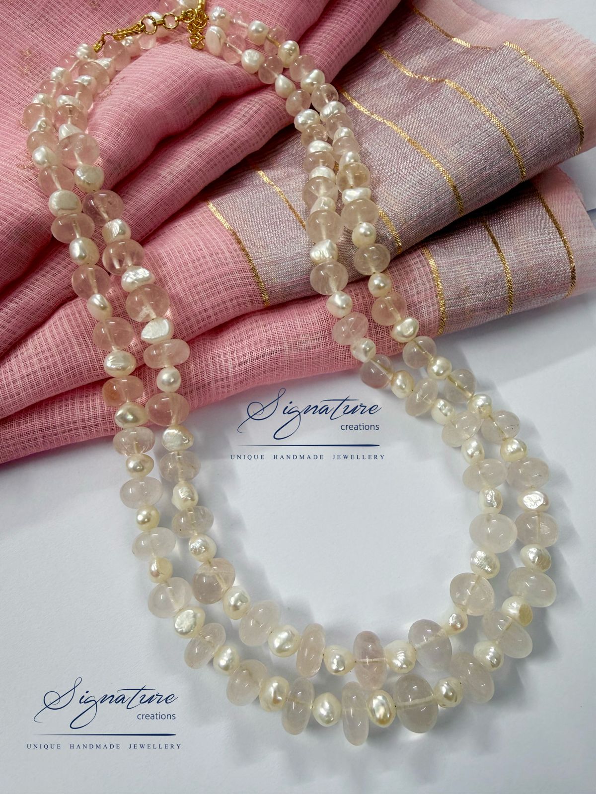 Rose Quartz and Freshwater Pearl Set
