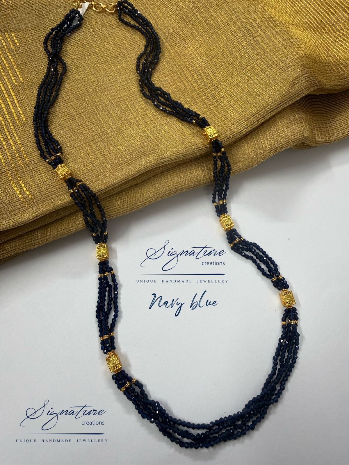 Navy Blue Crystal Multi-Strand Station Necklace