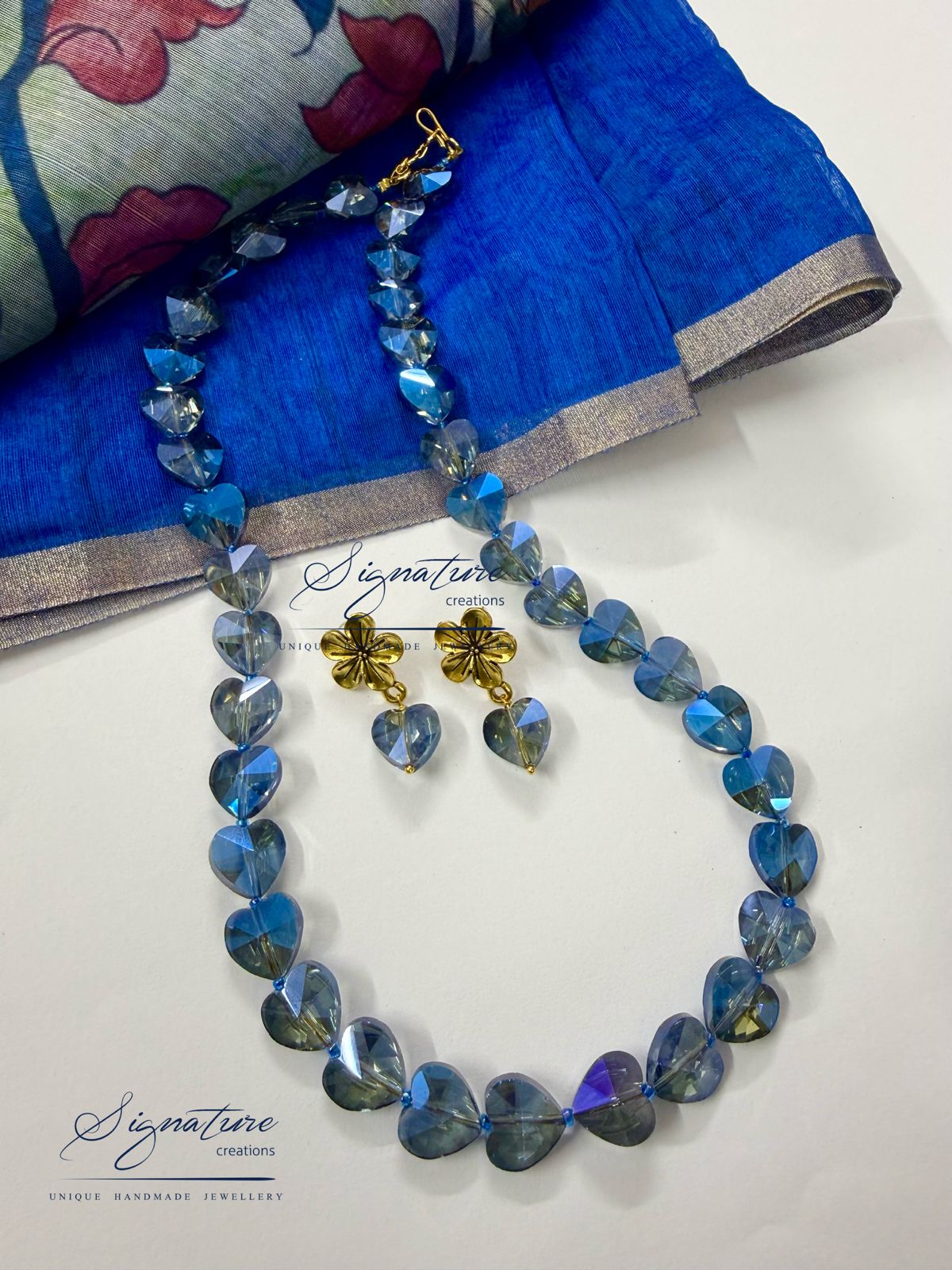 Blue Austrian Crystal Heart Necklace
