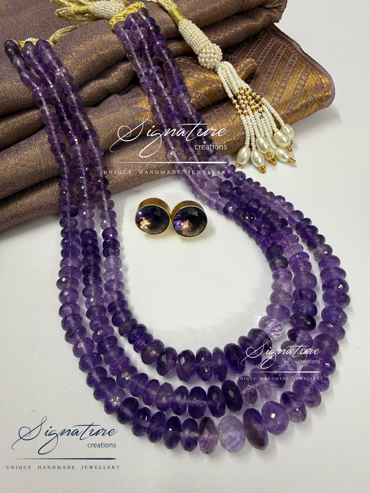 Natural Amethyst Three-Layer Graduated Necklace