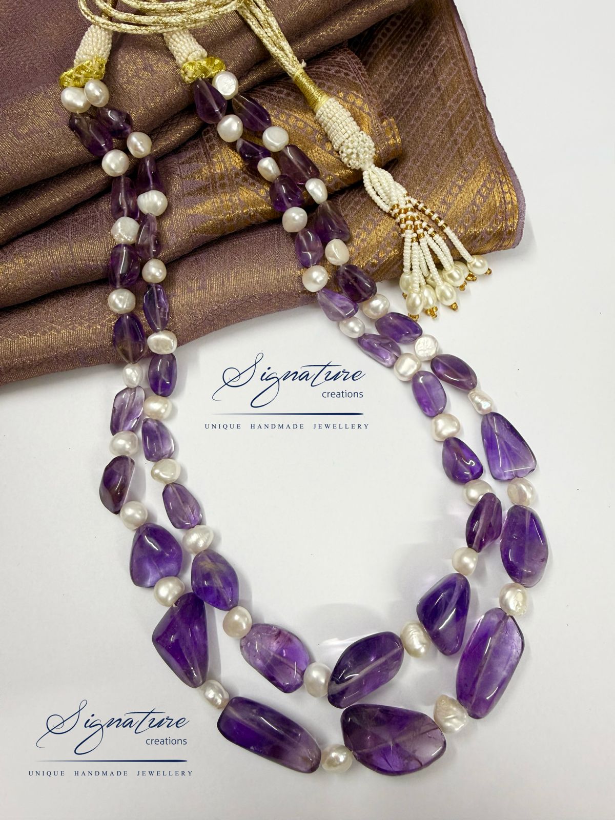 Natural Amethyst and Freshwater Pearl Two-Layer Necklace