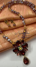 Wine Austrian Crystal Rhinestone Flower Necklace