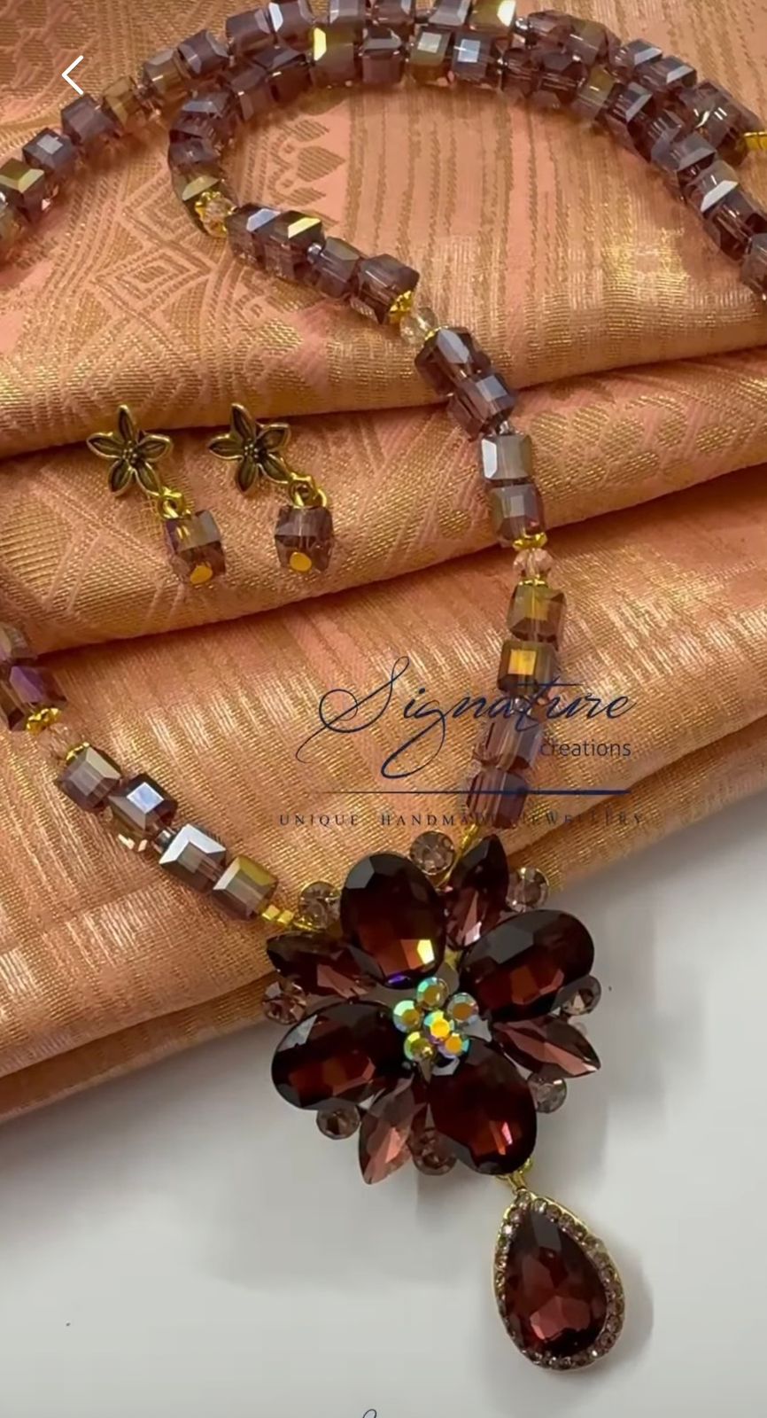 Wine Austrian Crystal Rhinestone Flower Necklace