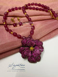 Ruby Pink Agate Flower Pendant Necklace
