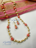 Peach Rose and Pearl Chain Necklace