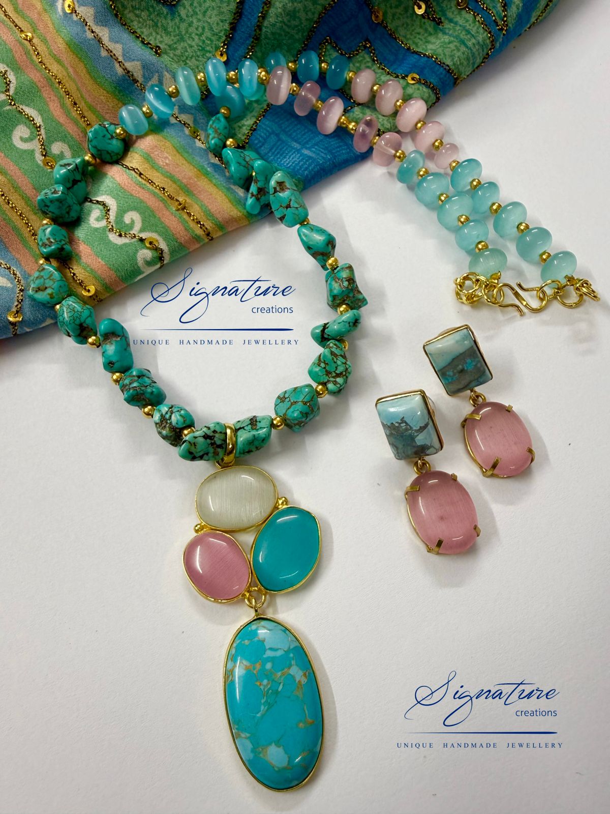Turquoise and Pastel Bead Pendant Necklace