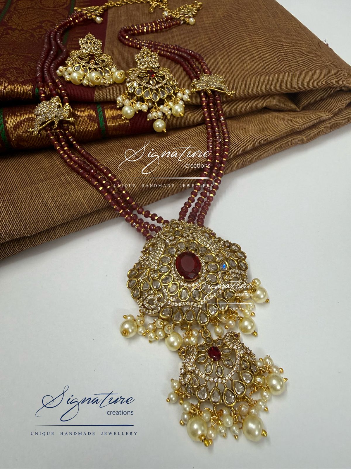 Maroon Agate Multi-Strand Victorian Haram