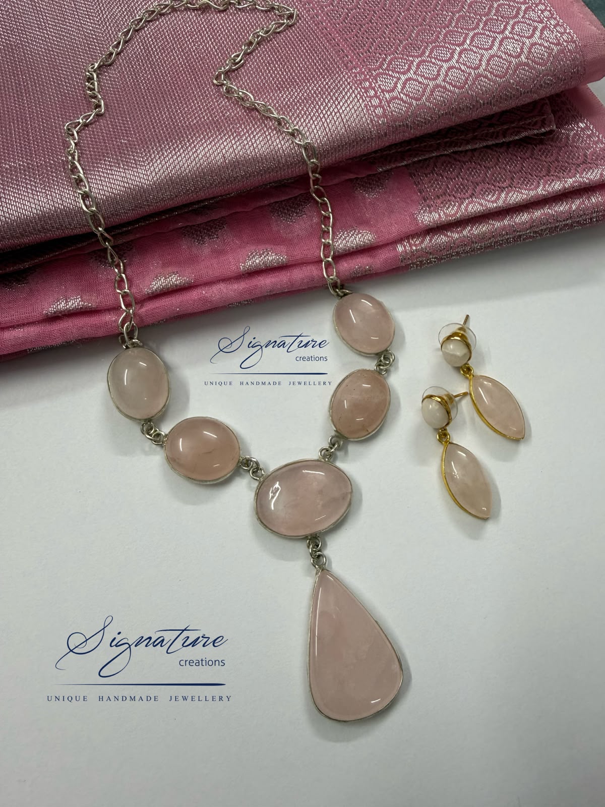 Natural Rose Quartz Cabochon Necklace