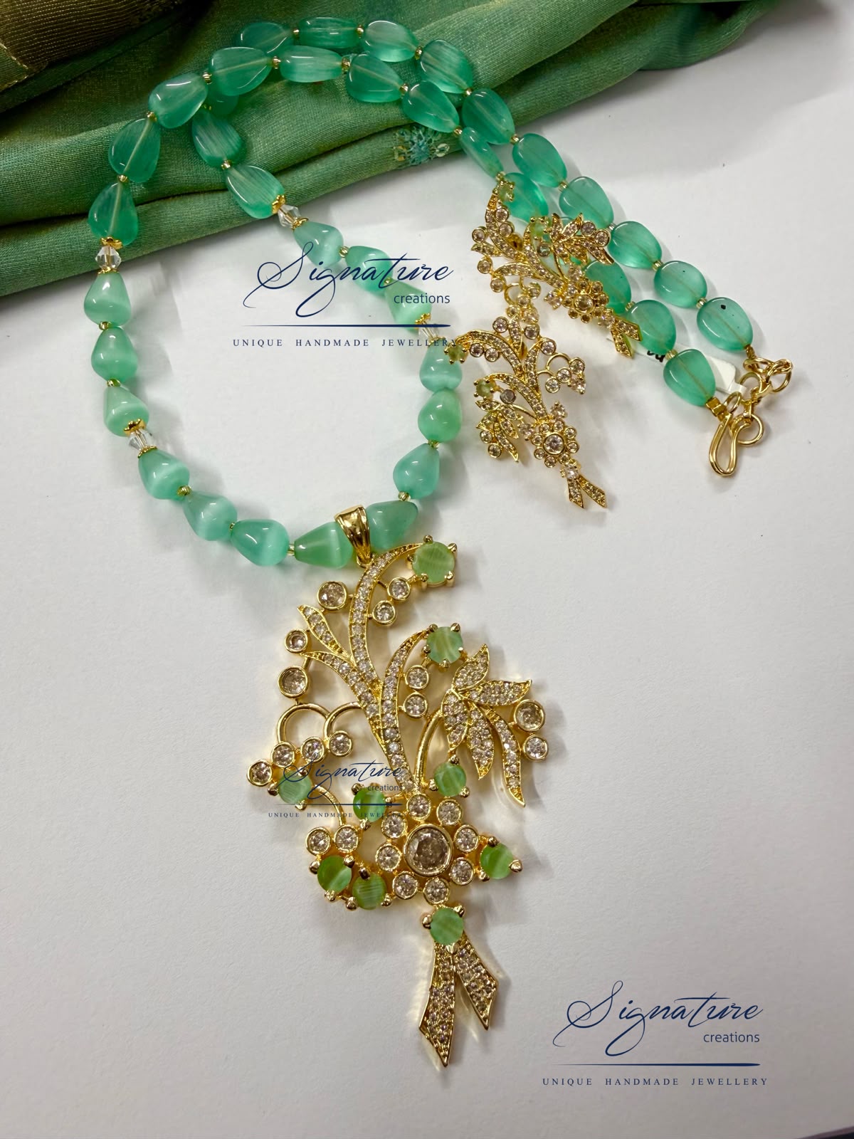 Sea Green Monalisa Nugget Pendant Necklace