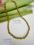 Gold Shell Pearl and Green CZ Necklace