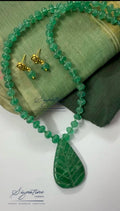 Green Agate Carved Leaf Pendant Necklace