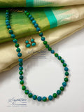 Blue-Green Dyed Agate Round Bead Necklace