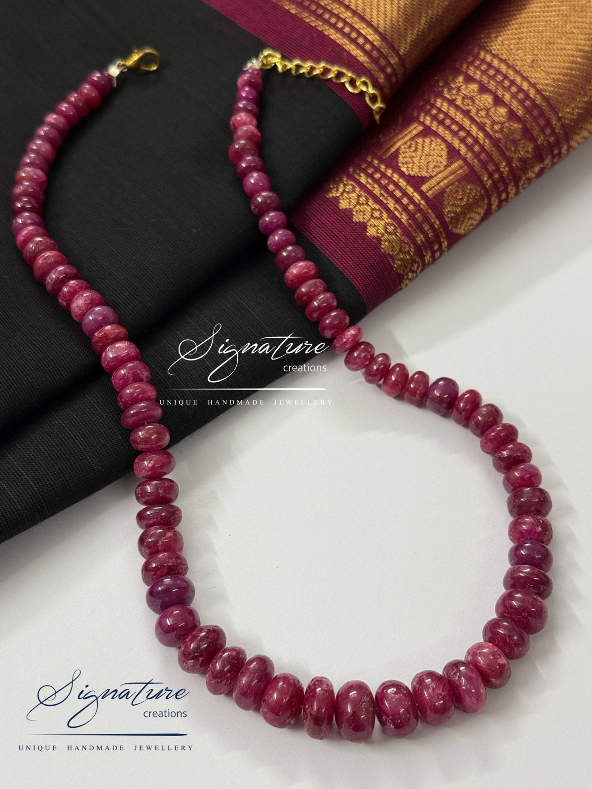Corundum Graduated Bead Necklace — Deep Pink-Red