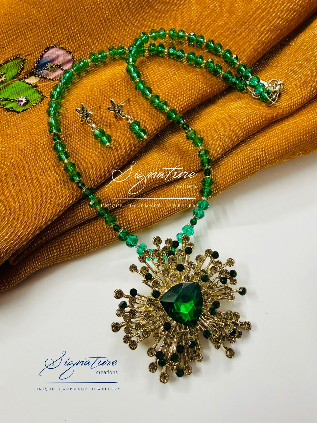 Green Crystal Floral Set