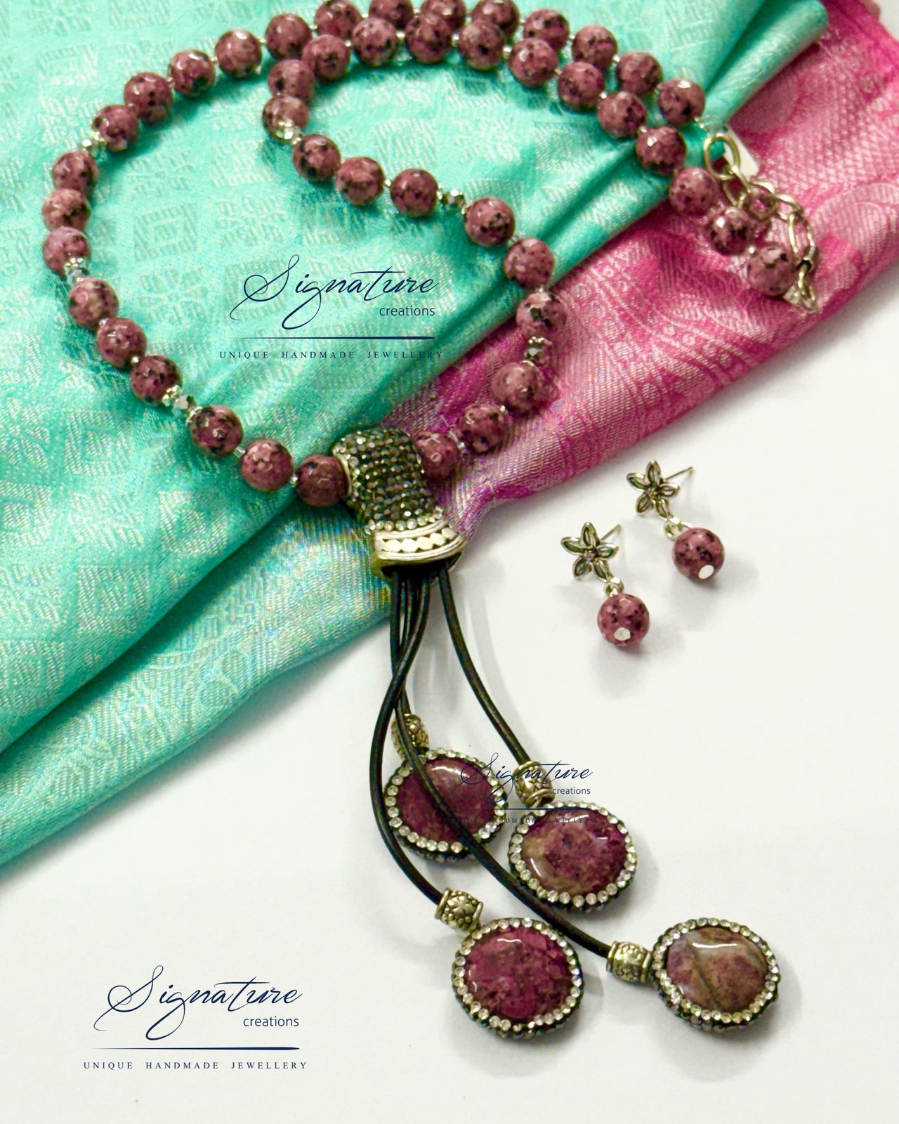 Natural Rhodonite and Agate Set