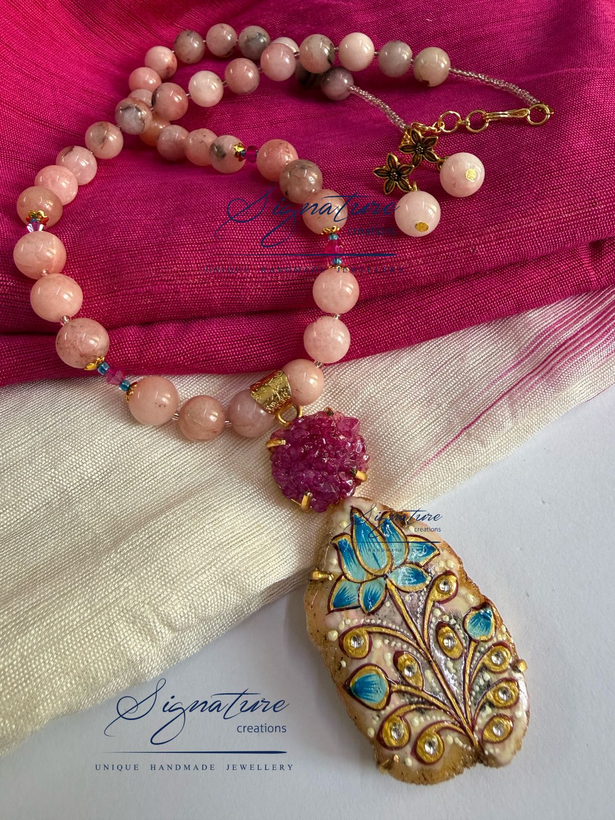 Peach Tanjore Work Agate Set