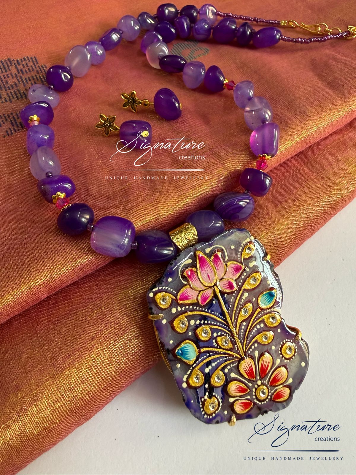Purple Tanjore Work Agate Set