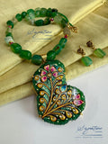 Green Tanjore Work Agate Set