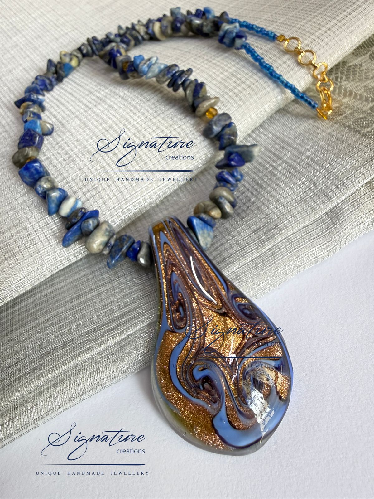 Lampwork Pendant with Natural Lapis Beads
