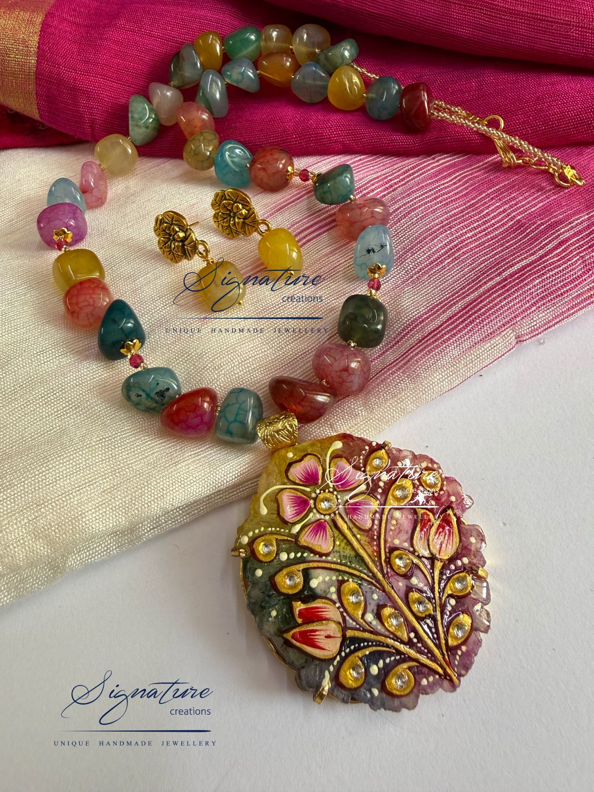 Multicolour Tanjore Work Agate Set