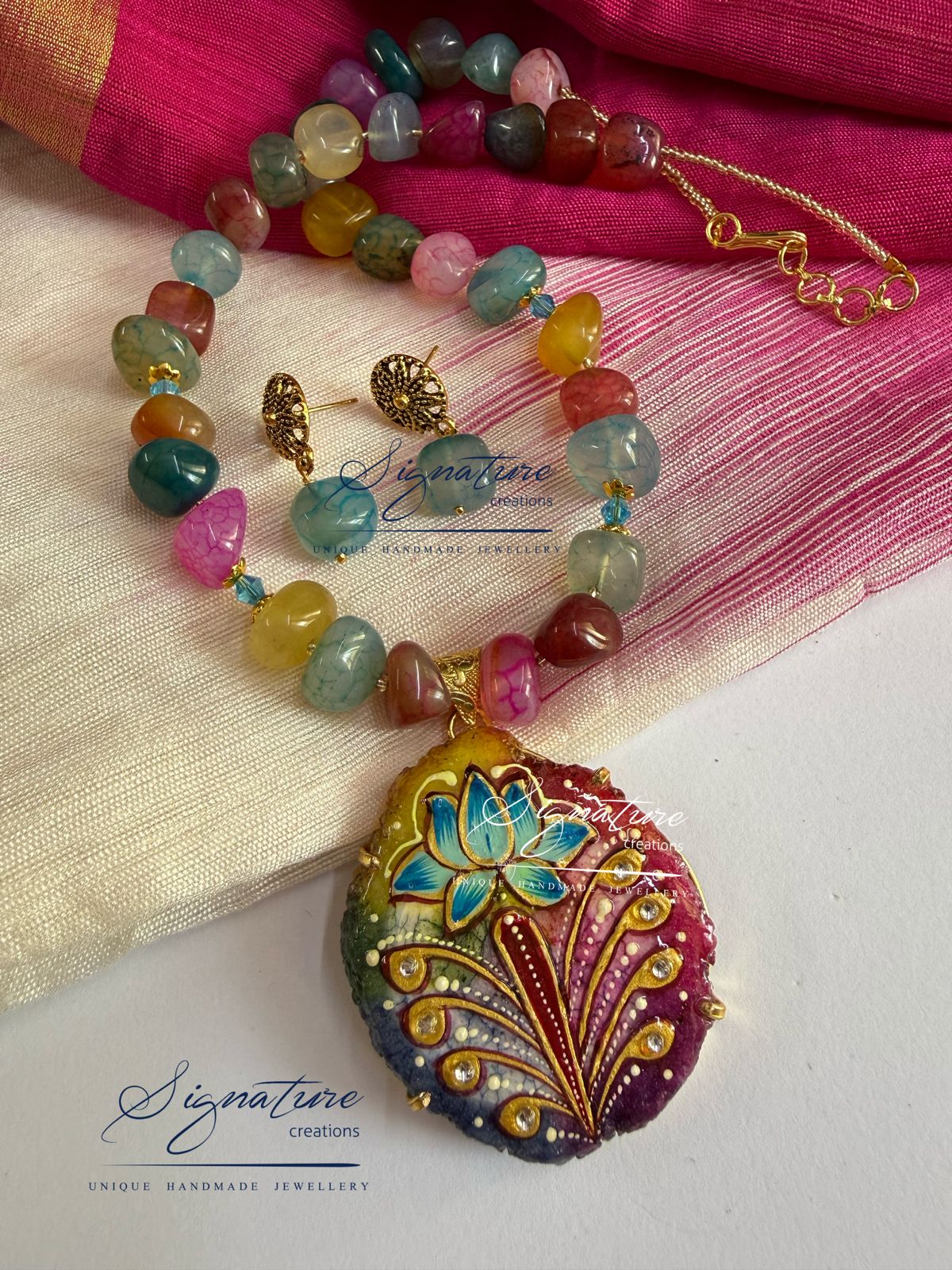 Multicolour Tanjore Painting Agate Set