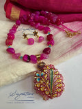 Pink Tanjore Work Agate Set