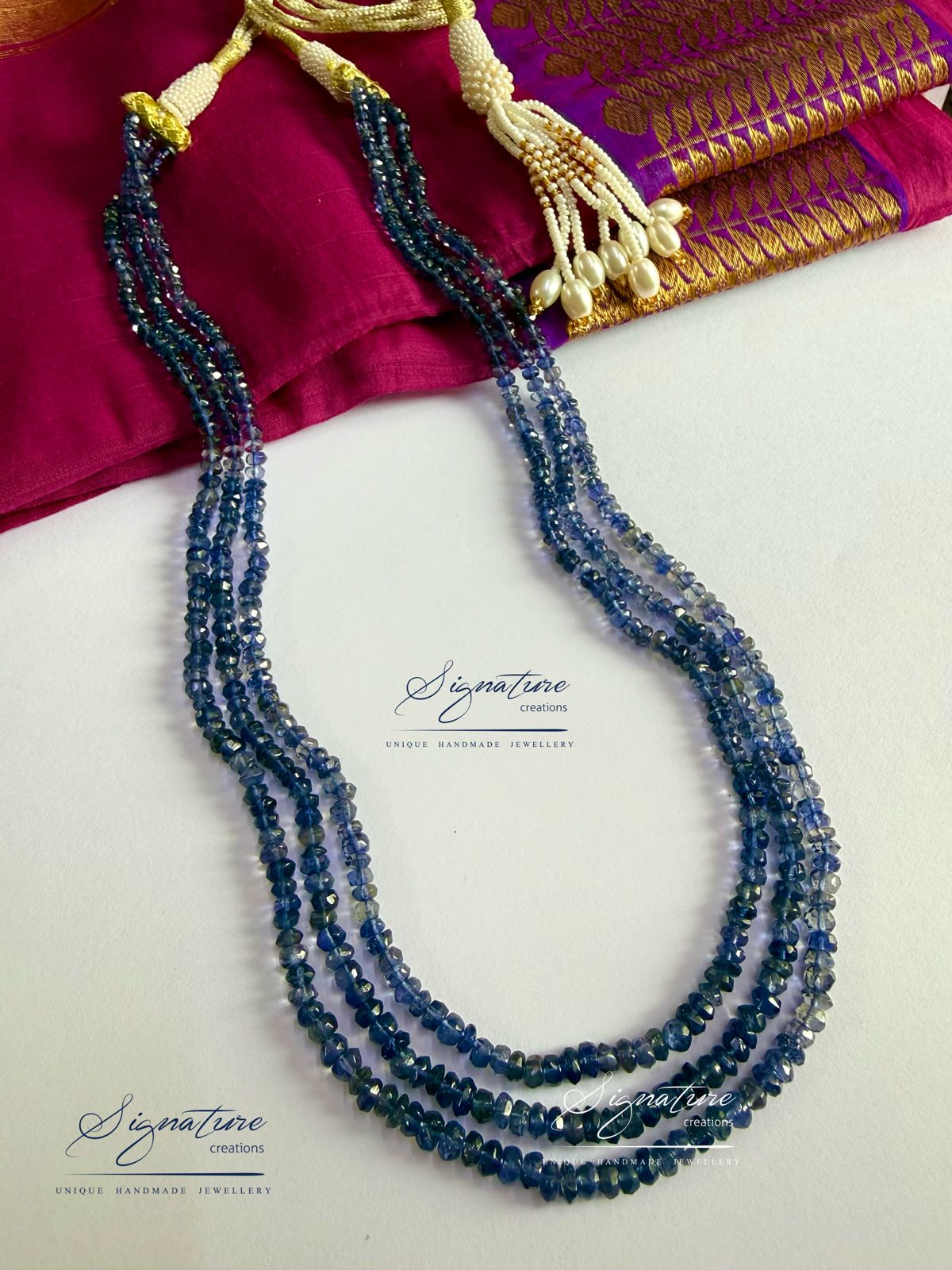 Natural Iolite Gemstone Three-Line Set