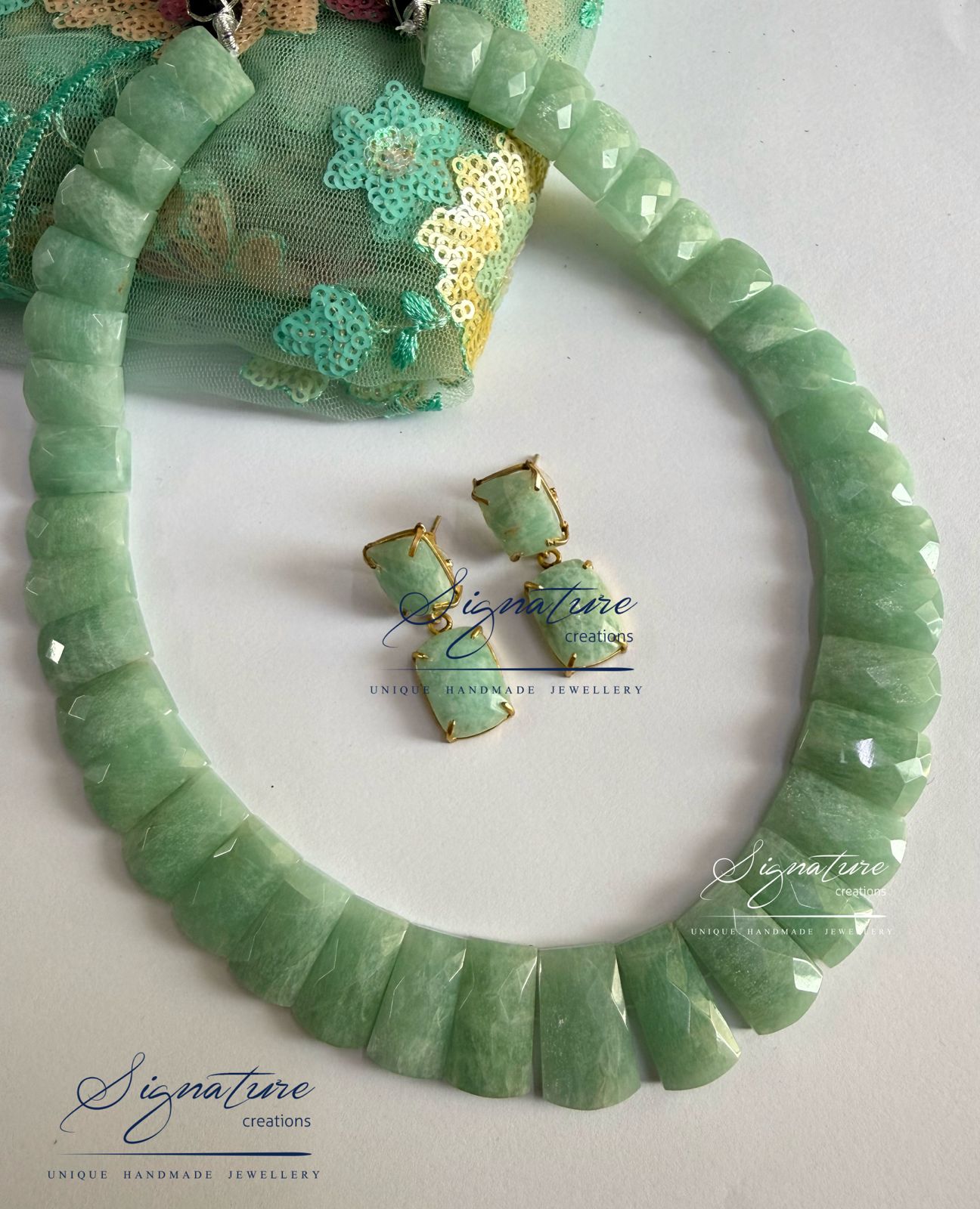 Natural Amazonite Faceted Collar Set
